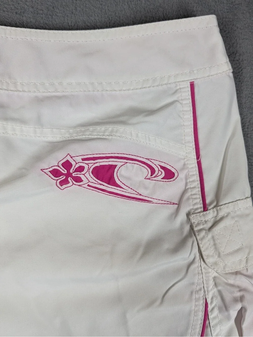 O'Neill Womens 11 White Pink Board Shorts Surf Swim Beach Drawstring Stretch